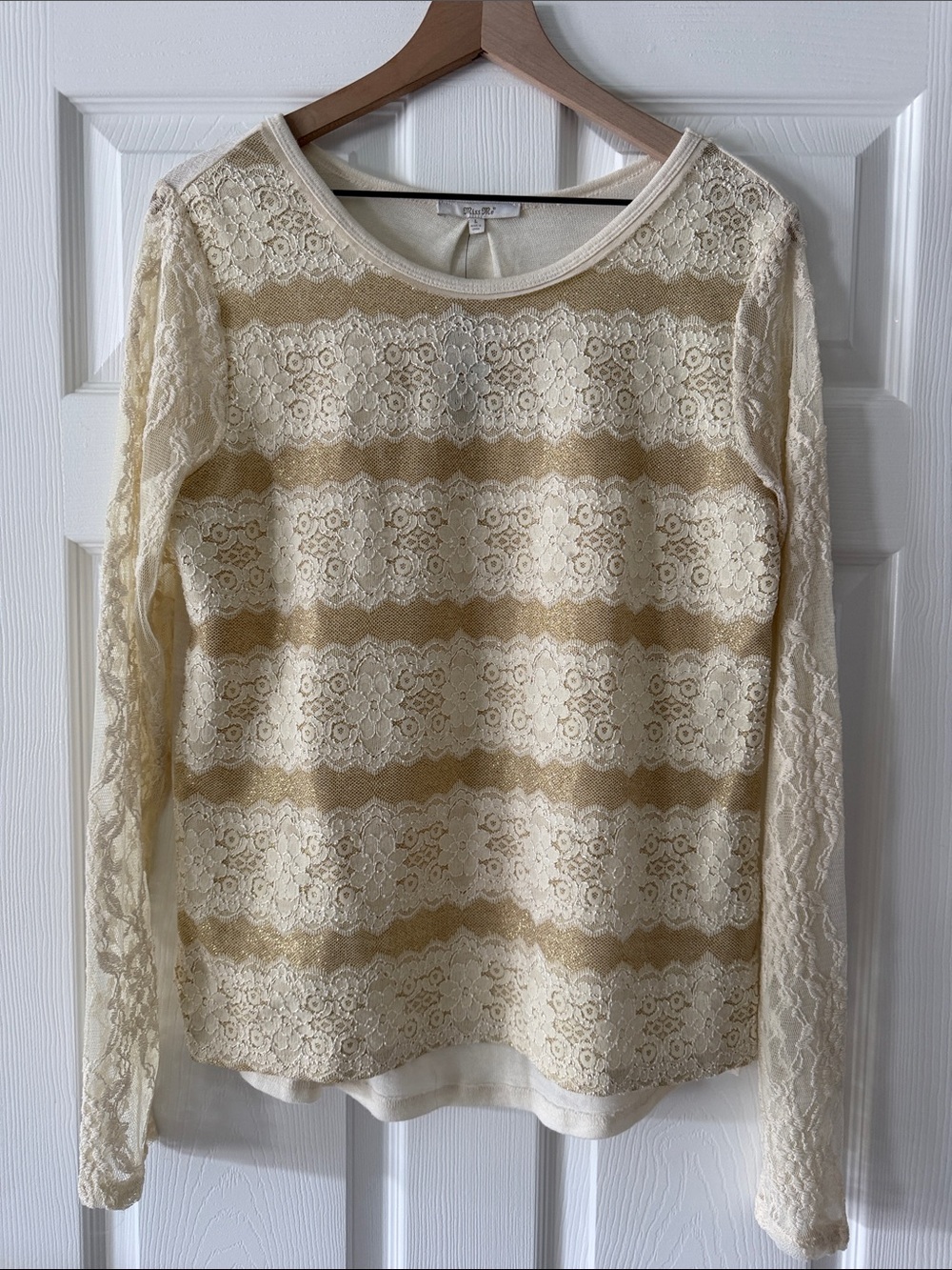 NWT Miss Me Lace Striped Long Sleeve Top L